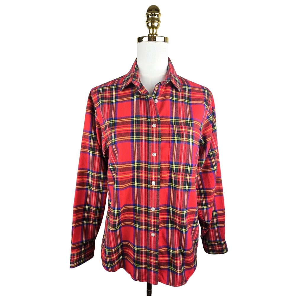 Vintage 1991 LL Bean Womens 10 Red Tartan Plaid Flannel Shirt Made in USA